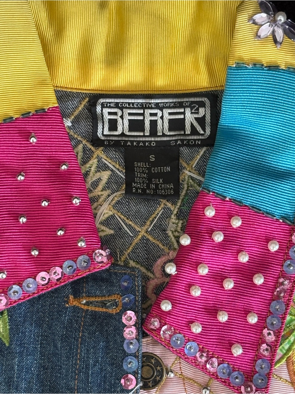 American Vintage Colorblock Embellished Denim Jacket - Pink/Yellow/Blue